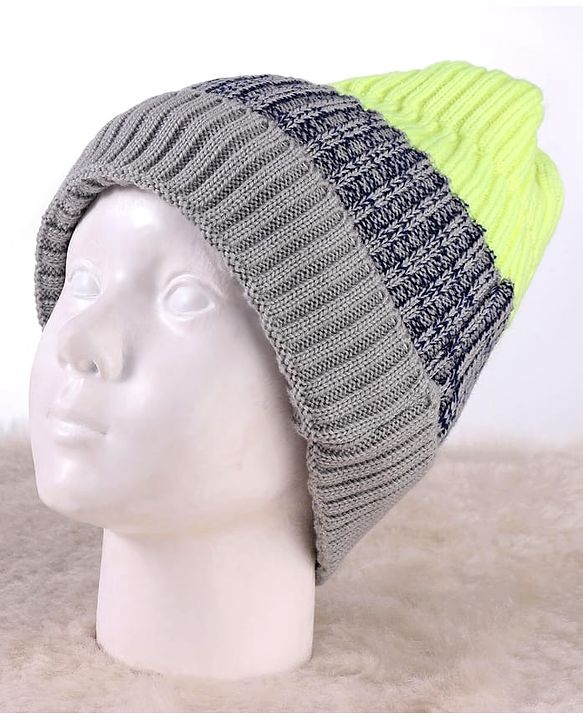 Pine Kids Knit Color Block Beanie Winter Cap Grey - Diameter 11 cm