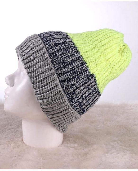 Pine Kids Knit Color Block Beanie Winter Cap Grey - Diameter 11 cm