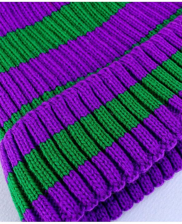 Pine Kids Winter Cap with Cable Knit Design - Purple & Green