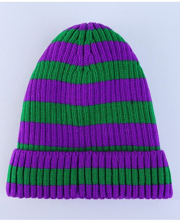 Pine Kids Winter Cap with Cable Knit Design - Purple & Green