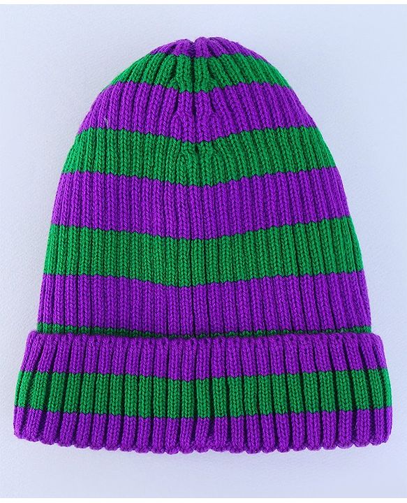 Pine Kids Winter Cap with Cable Knit Design - Purple & Green