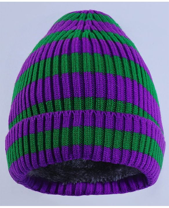 Pine Kids Winter Cap with Cable Knit Design - Purple & Green