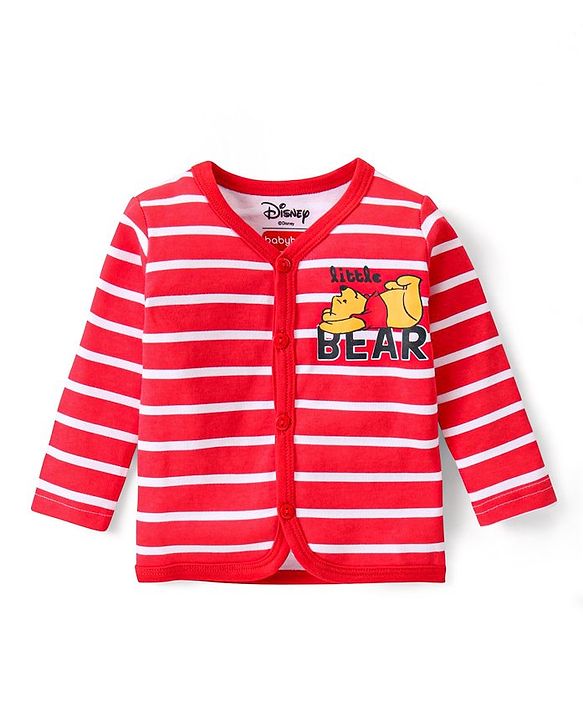 Babyhug Disney Cotton Knit Full Sleeves Front Open Jhablas With Stripes & Winnie The Pooh Graphics Pack of 3 - Red Green & Blue