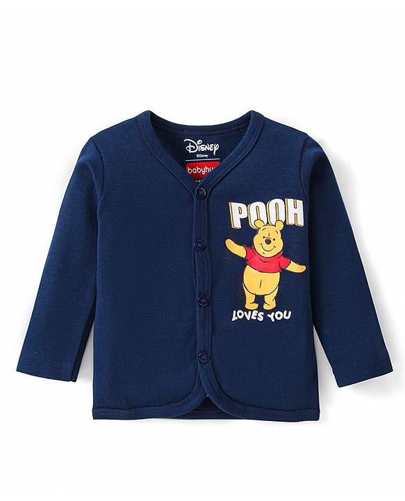 Babyhug Disney Cotton Knit Full Sleeves Front Open Jhablas With Stripes & Winnie The Pooh Graphics Pack of 3 - Red Green & Blue