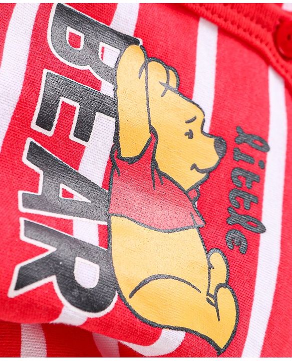 Babyhug Disney Cotton Knit Full Sleeves Front Open Jhablas With Stripes & Winnie The Pooh Graphics Pack of 3 - Red Green & Blue