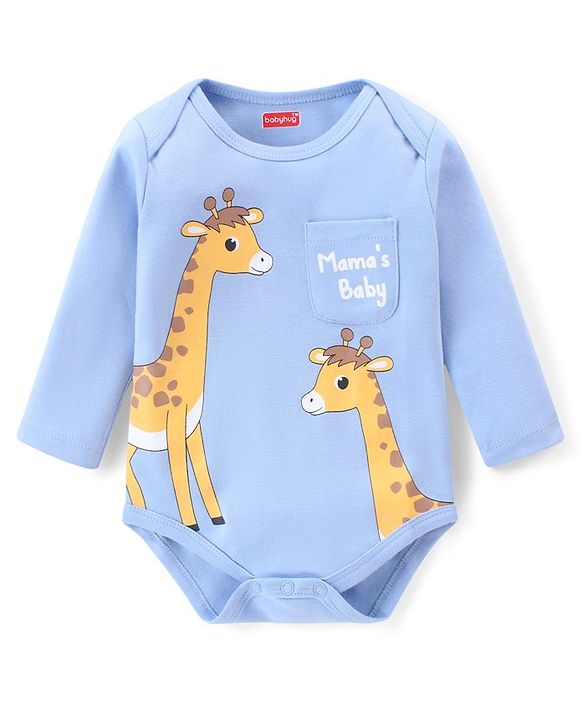 Babyhug 100% Cotton Knit Full Sleeves Onesies with Leggings and Cap Mittens Booties With Giraffe Print - Multicolor