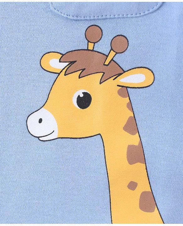 Babyhug 100% Cotton Knit Full Sleeves Onesies with Leggings and Cap Mittens Booties With Giraffe Print - Multicolor