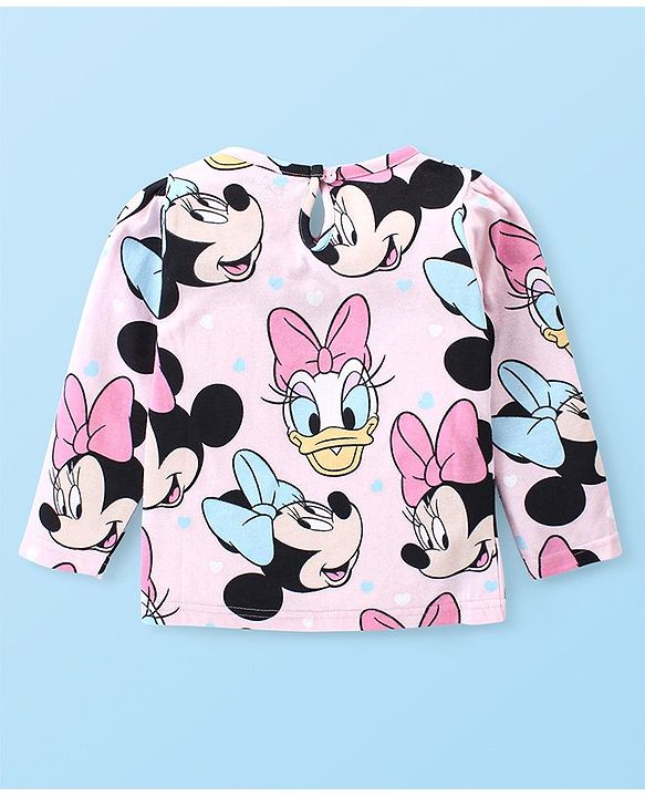 Babyhug Disney Cotton Knit Full Sleeves Night Suit with Minnie Mouse and Friends Print - Pink