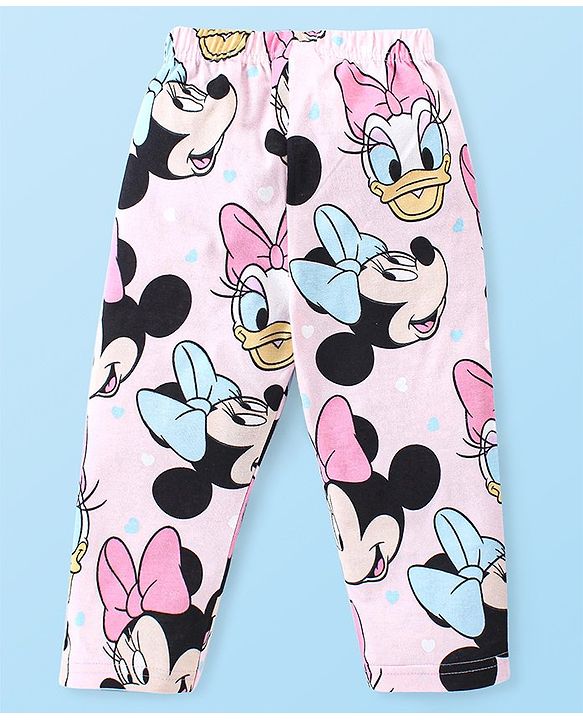 Babyhug Disney Cotton Knit Full Sleeves Night Suit with Minnie Mouse and Friends Print - Pink