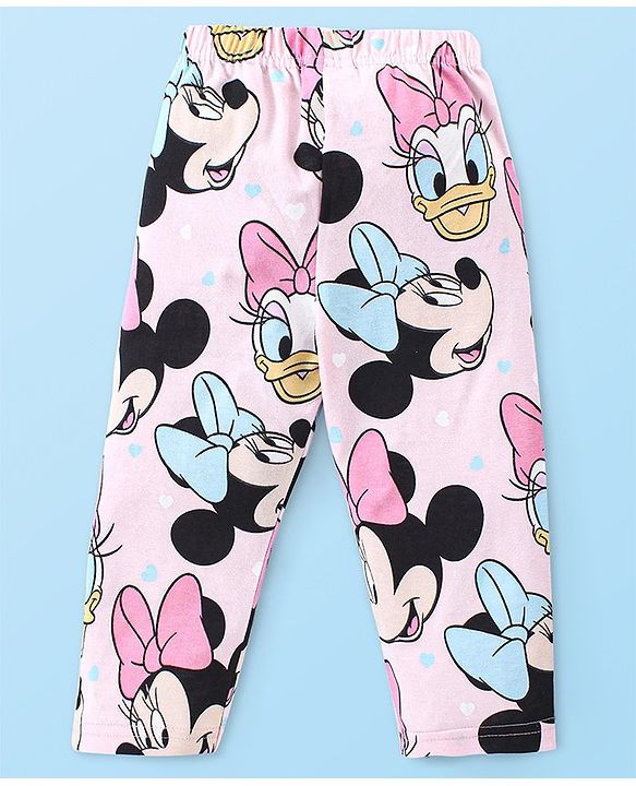 Babyhug Disney Cotton Knit Full Sleeves Night Suit with Minnie Mouse and Friends Print - Pink