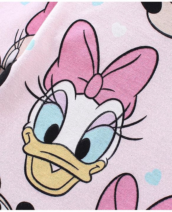 Babyhug Disney Cotton Knit Full Sleeves Night Suit with Minnie Mouse and Friends Print - Pink