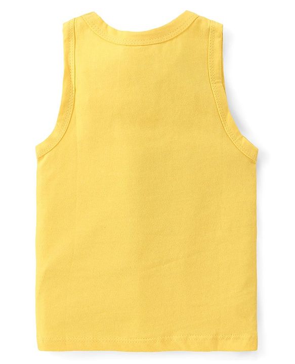 Babyhug 100% Cotton Single Jersey Knit Sleeveless Sandos with Stripes & Dino Print Pack of 3 - Yellow & Blue