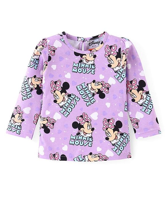 Babyhug Disney Single Jersey Knit Full Sleeves Night Suit with Minnie Mouse Print - Purple