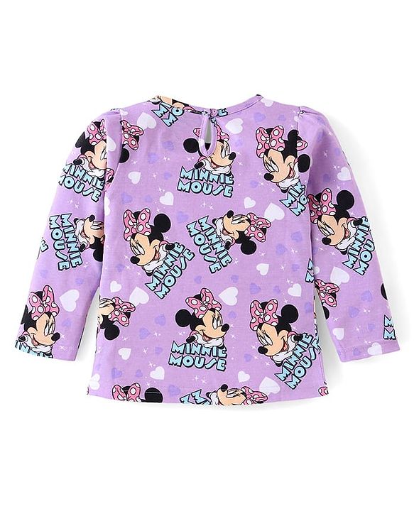 Babyhug Disney Single Jersey Knit Full Sleeves Night Suit with Minnie Mouse Print - Purple