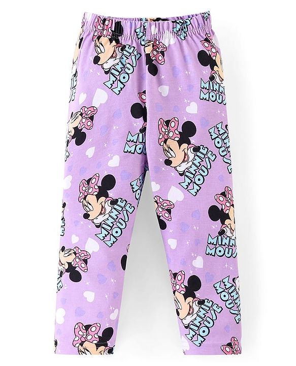 Babyhug Disney Single Jersey Knit Full Sleeves Night Suit with Minnie Mouse Print - Purple