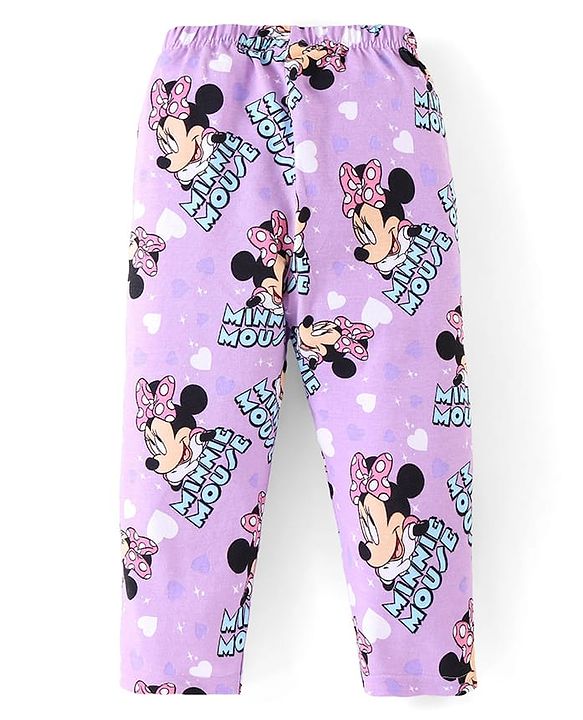 Babyhug Disney Single Jersey Knit Full Sleeves Night Suit with Minnie Mouse Print - Purple