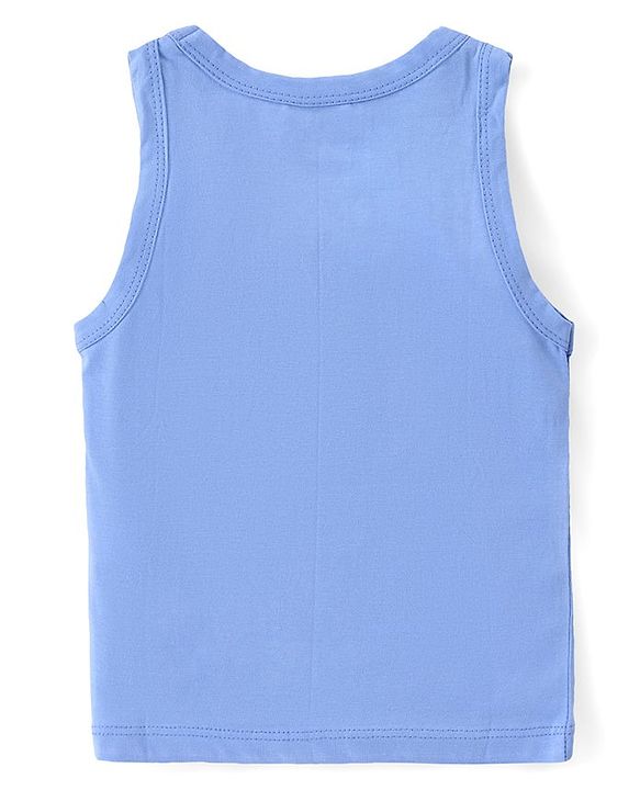 Babyhug 100% Cotton Single Jersey Knit Sleeveless Sandos with Stripes & Vehicle Print Pack of 3 - White & Blue