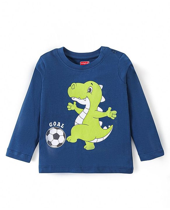 Babyhug Cotton Knit Full Sleeves Night Suits With Football & Dino Print Pack Of 2 - Green & Blue