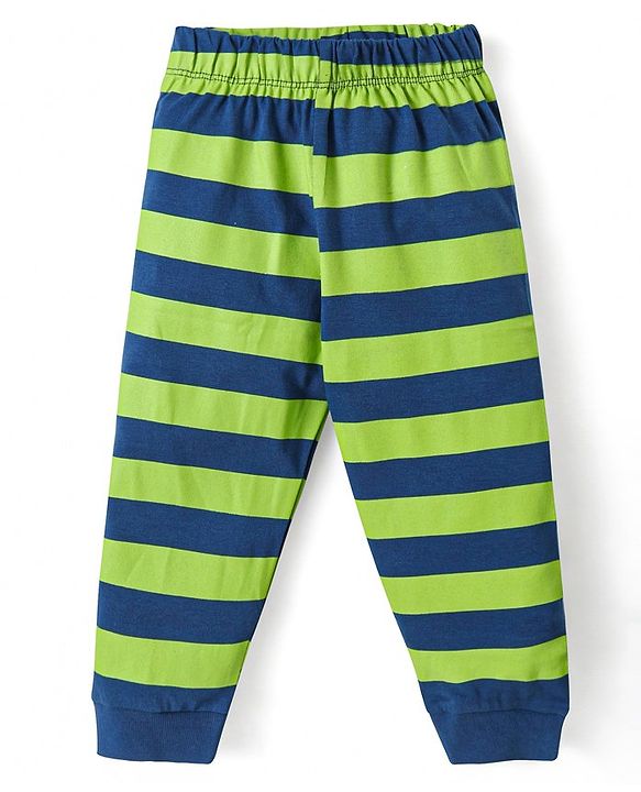 Babyhug Cotton Knit Full Sleeves Night Suits With Football & Dino Print Pack Of 2 - Green & Blue