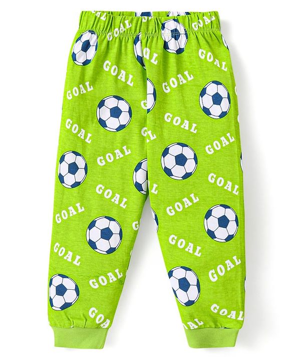 Babyhug Cotton Knit Full Sleeves Night Suits With Football & Dino Print Pack Of 2 - Green & Blue