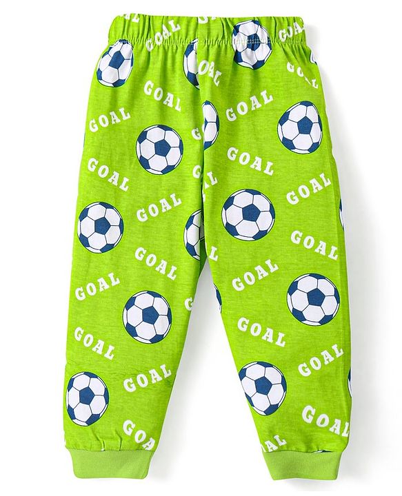 Babyhug Cotton Knit Full Sleeves Night Suits With Football & Dino Print Pack Of 2 - Green & Blue