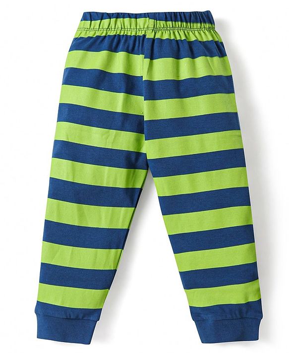 Babyhug Cotton Knit Full Sleeves Night Suits With Football & Dino Print Pack Of 2 - Green & Blue