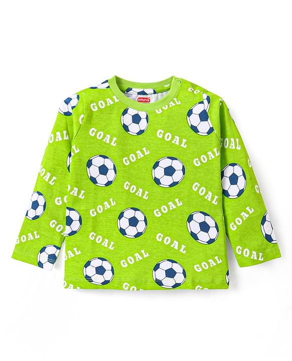 Babyhug Cotton Knit Full Sleeves Night Suits With Football & Dino Print Pack Of 2 - Green & Blue