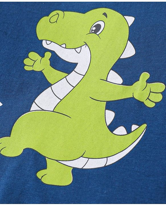 Babyhug Cotton Knit Full Sleeves Night Suits With Football & Dino Print Pack Of 2 - Green & Blue
