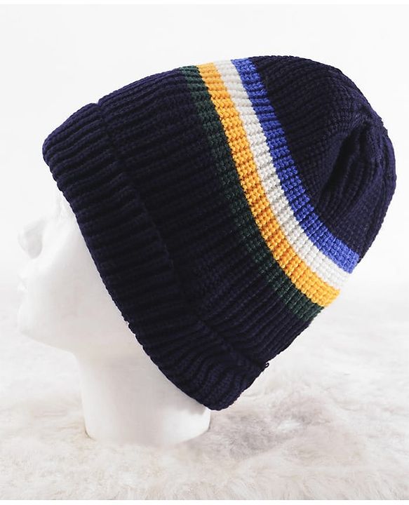 Pine Kids Knit Stripe Design Winter Caps - Navy Blue