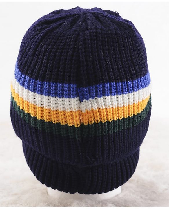 Pine Kids Knit Stripe Design Winter Caps - Navy Blue