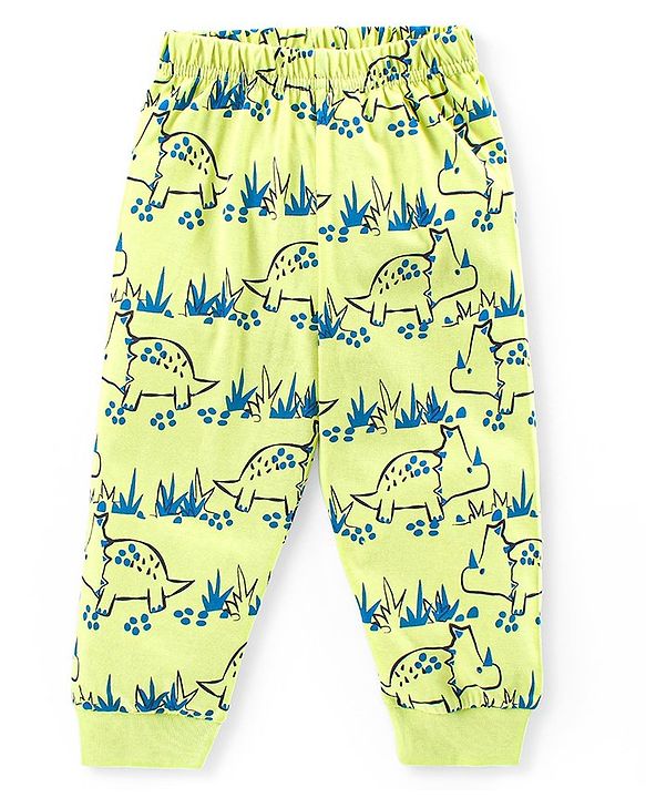 Babyhug Cotton Knit Full Sleeves Night Suit With Dino Print - Green