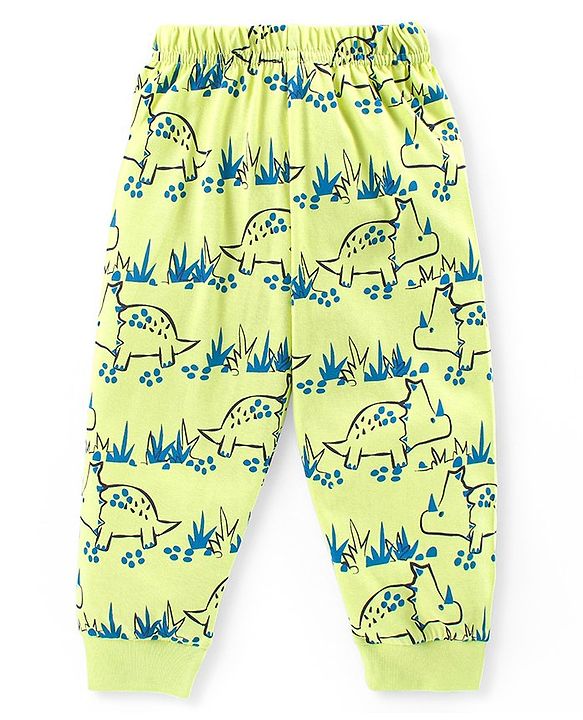 Babyhug Cotton Knit Full Sleeves Night Suit With Dino Print - Green