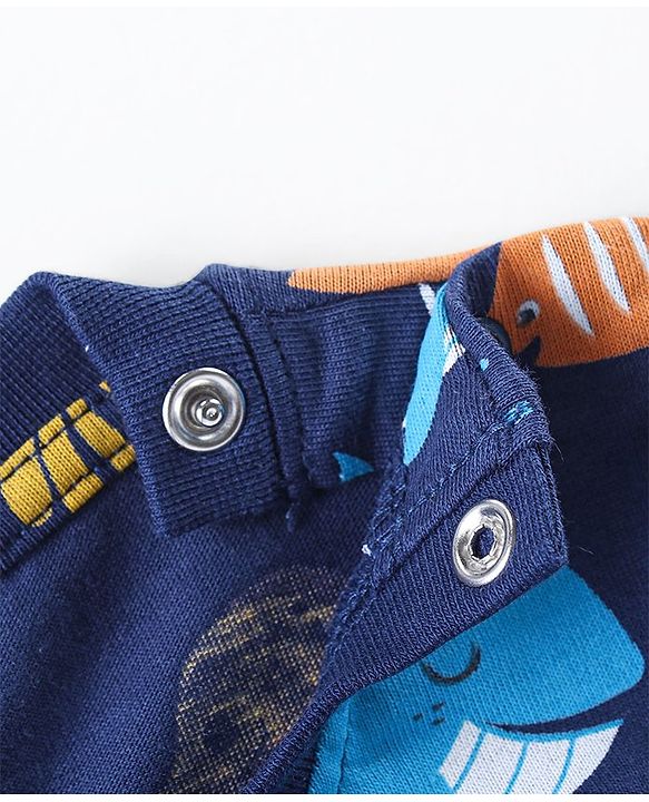 Babyhug Cotton Knit Full Sleeves Night Suit With Sea Life Print - Navy