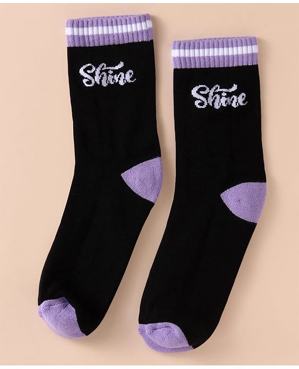 Pine Kids Cotton Knit Socks With Logo Design Pack of 3 - Black White & Light Blue