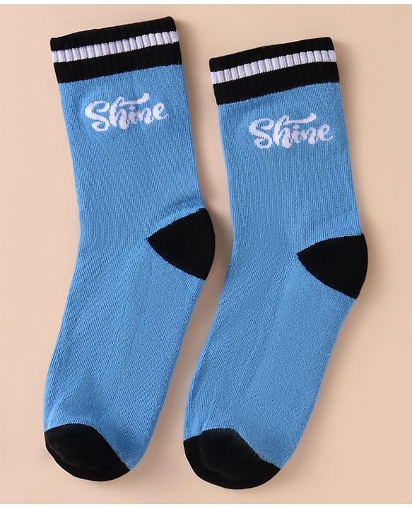 Pine Kids Cotton Knit Socks With Logo Design Pack of 3 - Black White & Light Blue