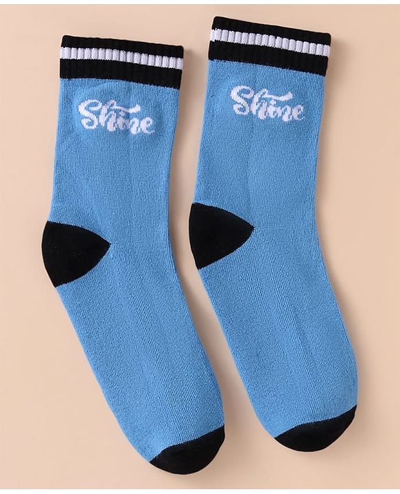 Pine Kids Cotton Knit Socks With Logo Design Pack of 3 - Black White & Light Blue