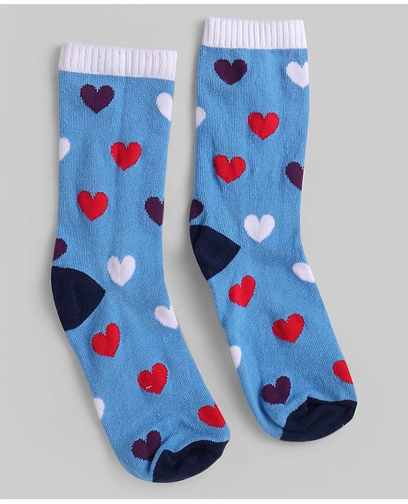 Pine Kids Knit Ankle Length Socks with Stripes & Hearts Design Pack of 3 (Color May Vary)