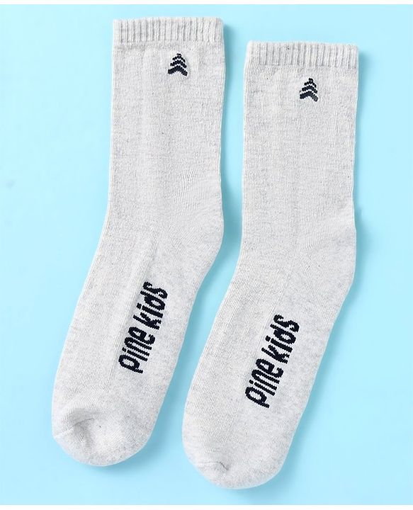 Pine Kids Cotton Nylon Knit Ankle Length Socks Stripes Text Embroidery & Smile Design Pack of 3 - Black & Gray