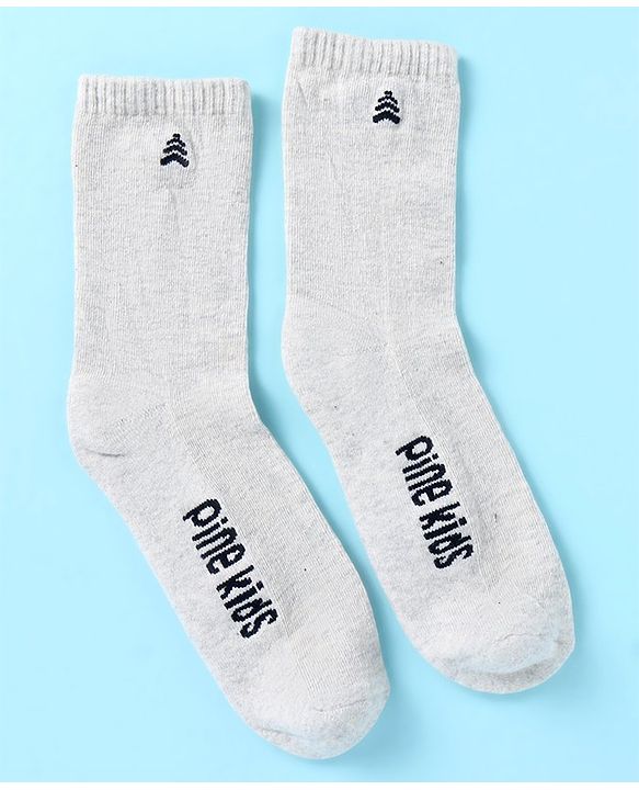 Pine Kids Cotton Nylon Knit Ankle Length Socks Stripes Text Embroidery & Smile Design Pack of 3 - Black & Gray