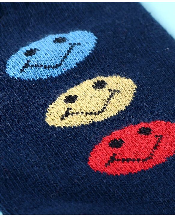 Pine Kids Cotton Nylon Knit Ankle Length Socks Stripes Text Embroidery & Smile Design Pack of 3 - Black & Gray