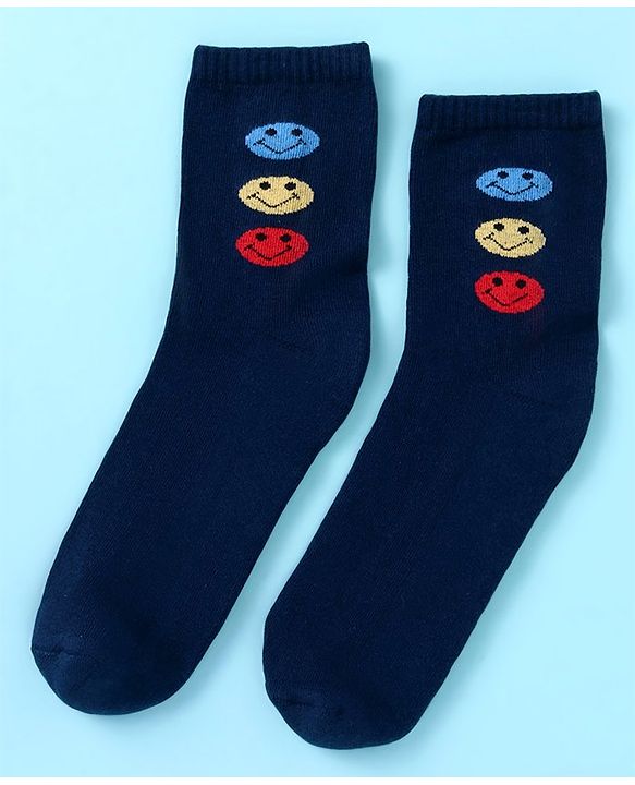 Pine Kids Cotton Nylon Knit Ankle Length Socks Stripes Text Embroidery & Smile Design Pack of 3 - Black & Gray