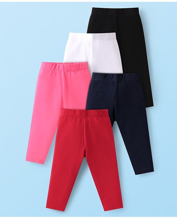 Babyhug Cotton Lycra Full Length Solid Colour Leggings Pack of 5 -  Red Pink & Black