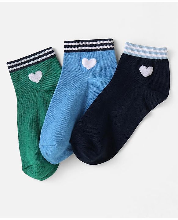 Pine Kids Knit Ankle Length Socks with Heart Design Pack of 3 (Color May Vary)
