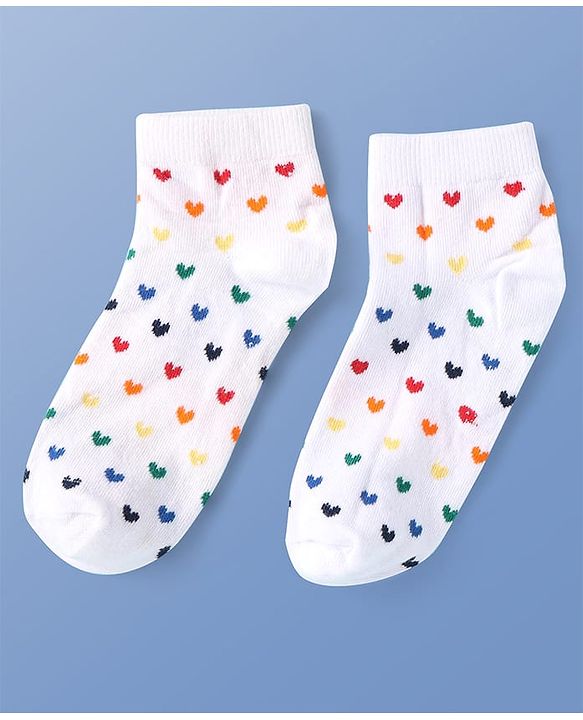 Pine Kids Knit Ankle Length Socks with Heart & Rainbow Design Pack of 3 (Color May Vary)