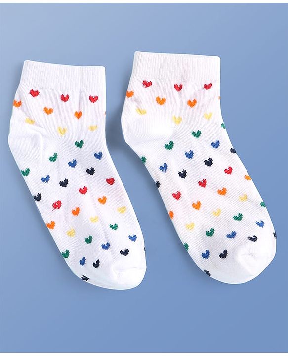 Pine Kids Knit Ankle Length Socks with Heart & Rainbow Design Pack of 3 (Color May Vary)