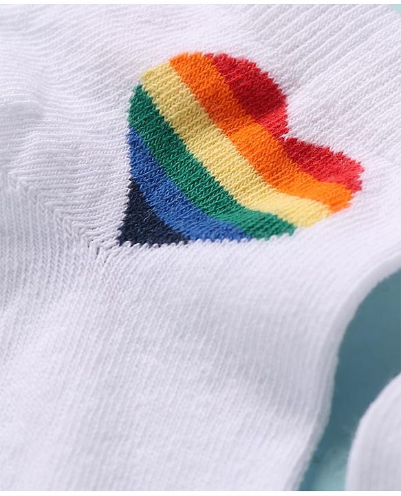 Pine Kids Knit Ankle Length Socks with Heart & Rainbow Design Pack of 3 (Color May Vary)
