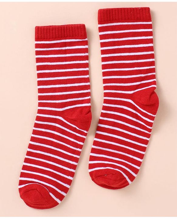 Pine Kids Cotton Knit Socks with Strips Star & Text Print Pack of 3 - Navy Blue White & Red