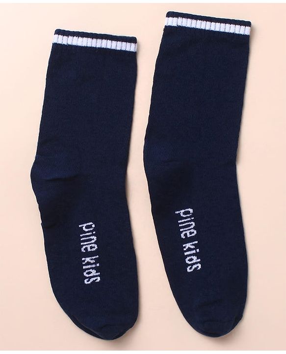 Pine Kids Cotton Knit Socks with Strips Star & Text Print Pack of 3 - Navy Blue White & Red