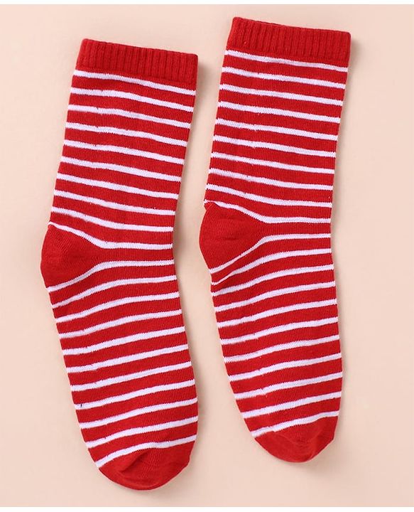 Pine Kids Cotton Knit Socks with Strips Star & Text Print Pack of 3 - Navy Blue White & Red