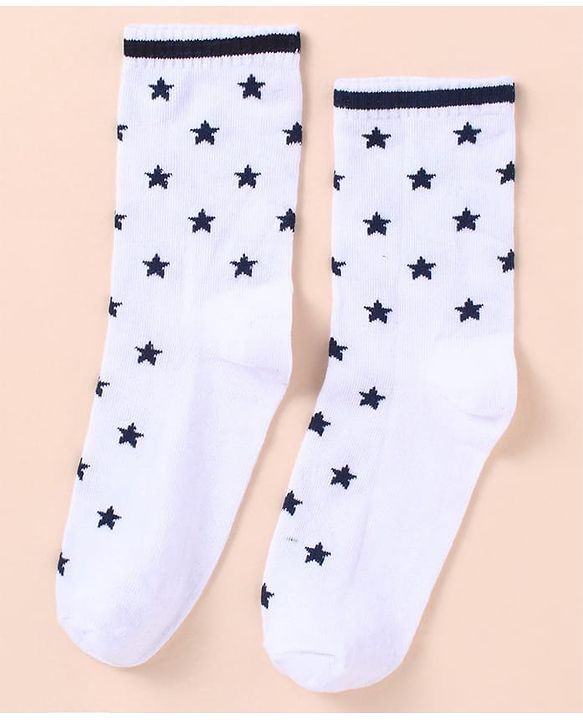 Pine Kids Cotton Knit Socks with Strips Star & Text Print Pack of 3 - Navy Blue White & Red